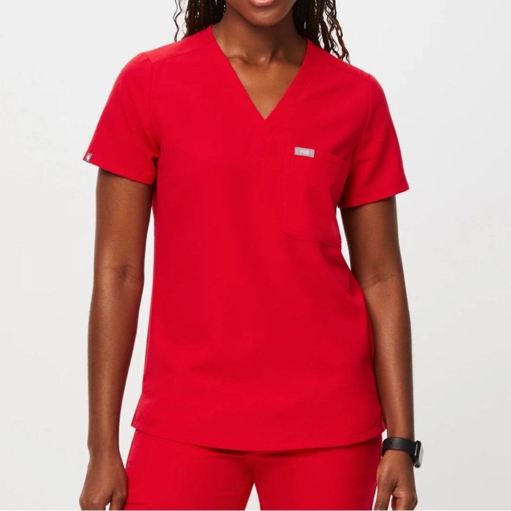 Figs Catarina - One Pocket Scrub Top - Pop Red - Small